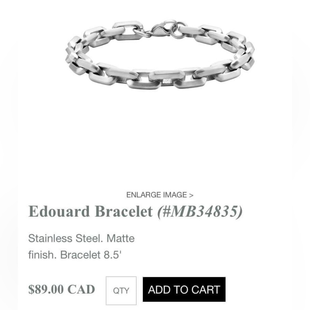 New Tocara Men Edouard Unisex Bracelet 8,5” Stainless
